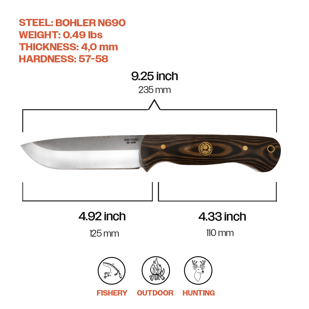 Kam Knife - A10 - N690 Steel - Black Handle - Fixed Blade