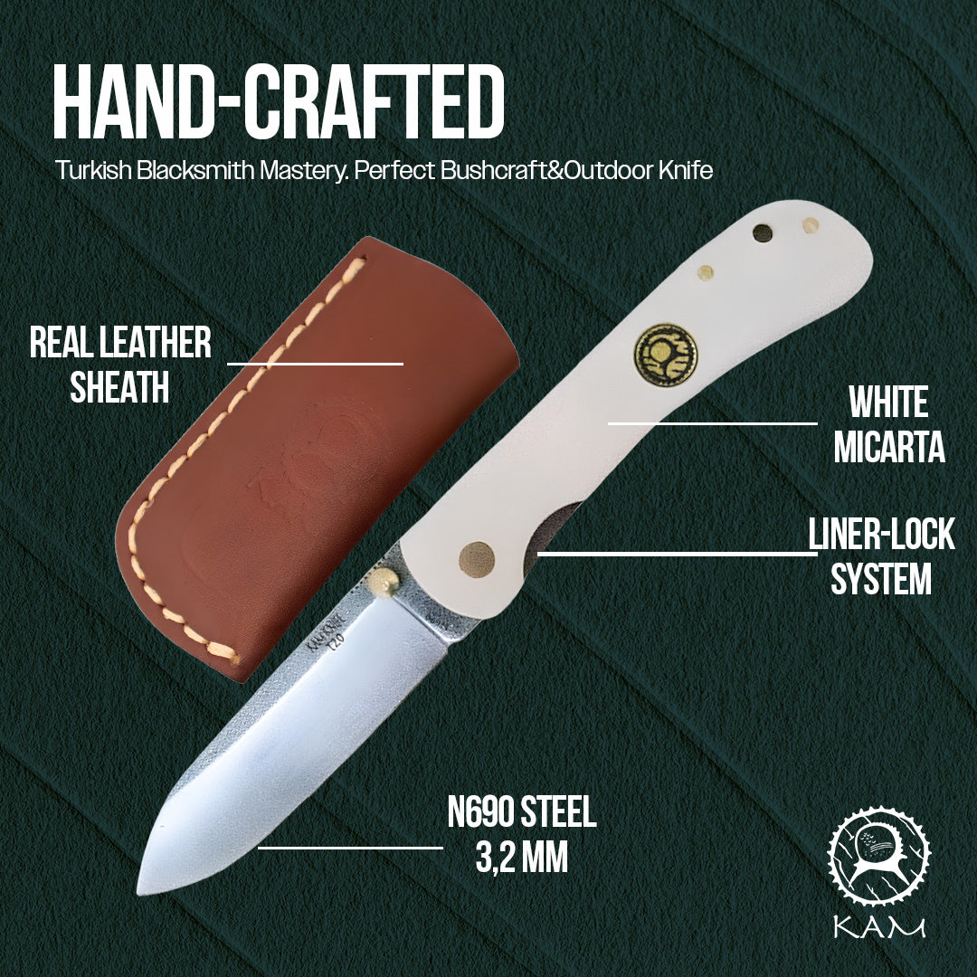 Kam Knife - T20 - N690 Steel - White Handle - Pocket Knife