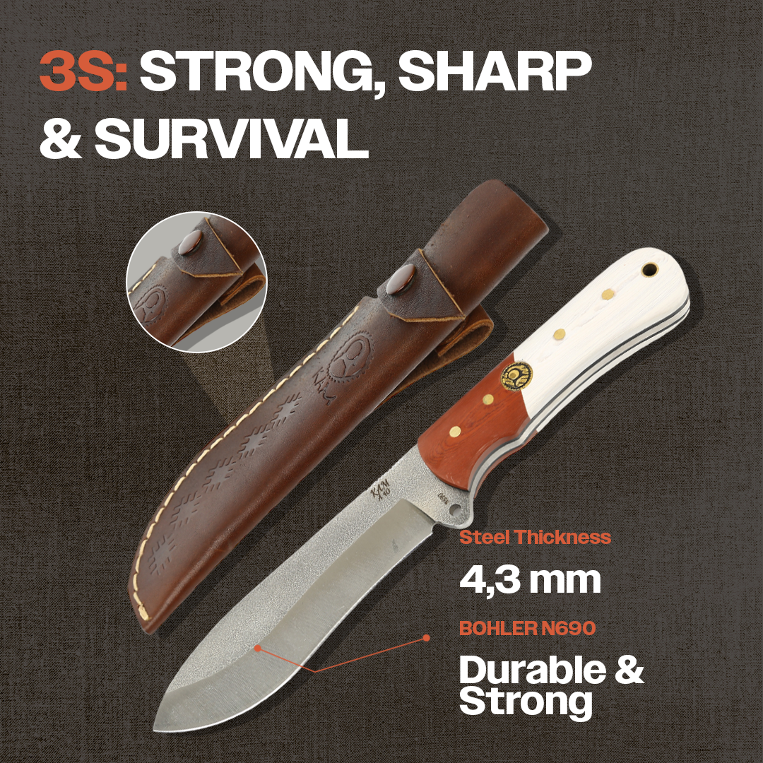 Kam Knife – Fixed Blade Knife BÖHLER Stainless Steel N690; Hunting Knife with 4.72" Blade; Ergonomic Wooden Handle Outdoor Knife; Survival Camping Knife; Perfect for Outdoors - Kam Knife US