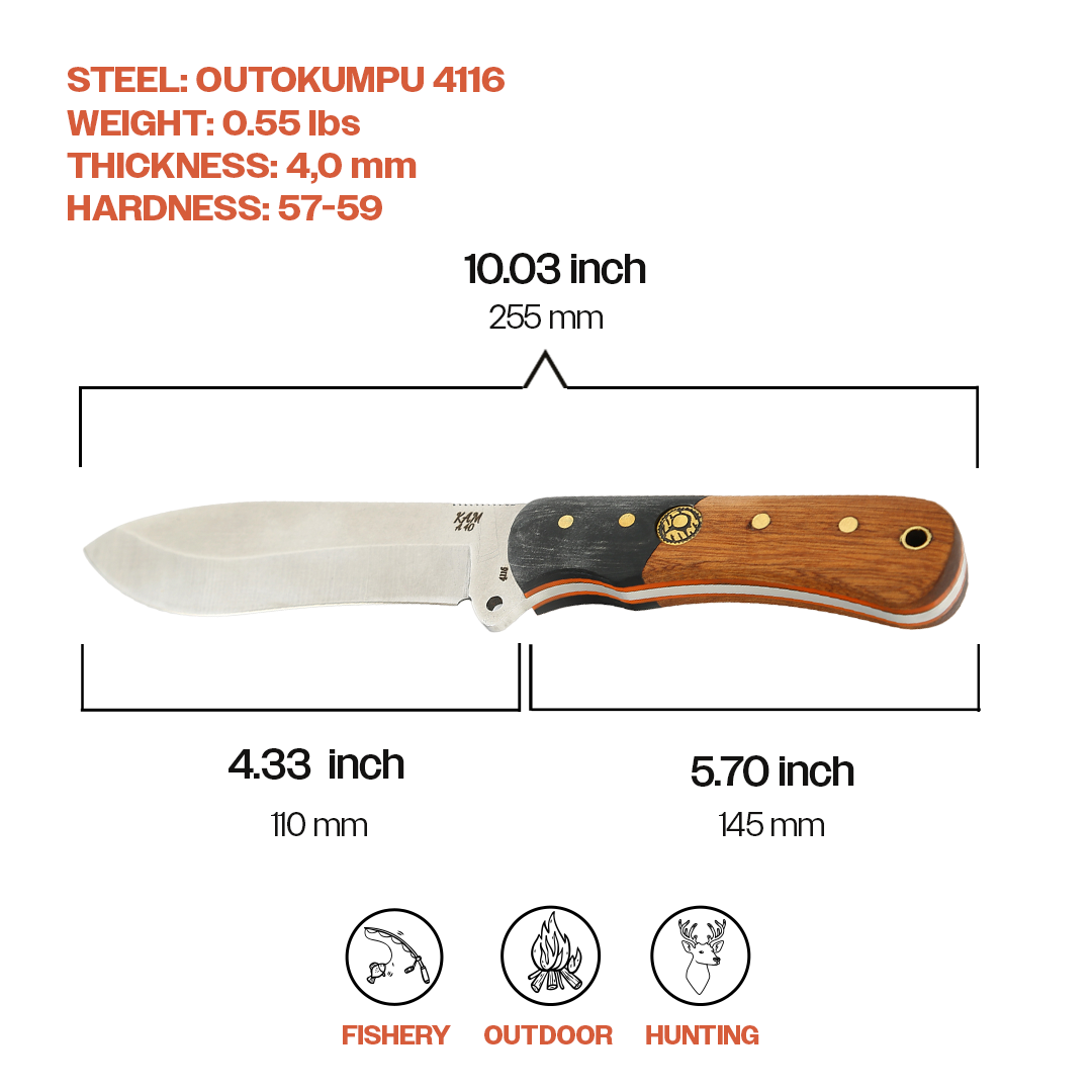 Kam Knife - Fixed-Blade OUTOKUMPU  Knife Stainless Steel 4116 with 4.33" Blade EDC Knife; Micarta Handle Camping Knife; Large Hunting Knife Perfect for Outdoors and Hiking - Kam Knife US