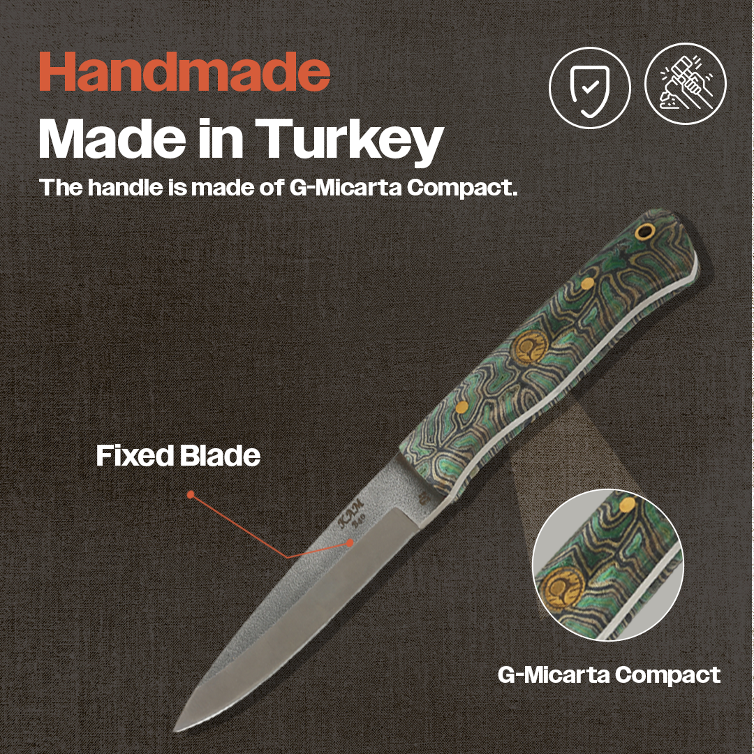 Kam Knife - Fixed-Blade BÖHLER Knife Stainless Steel D2 with 4.33" Blade EDC Knife; Micarta and Green Linen Handle Camping Knife; Large Hunting Knife Perfect for Outdoors and Hiking - Kam Knife US