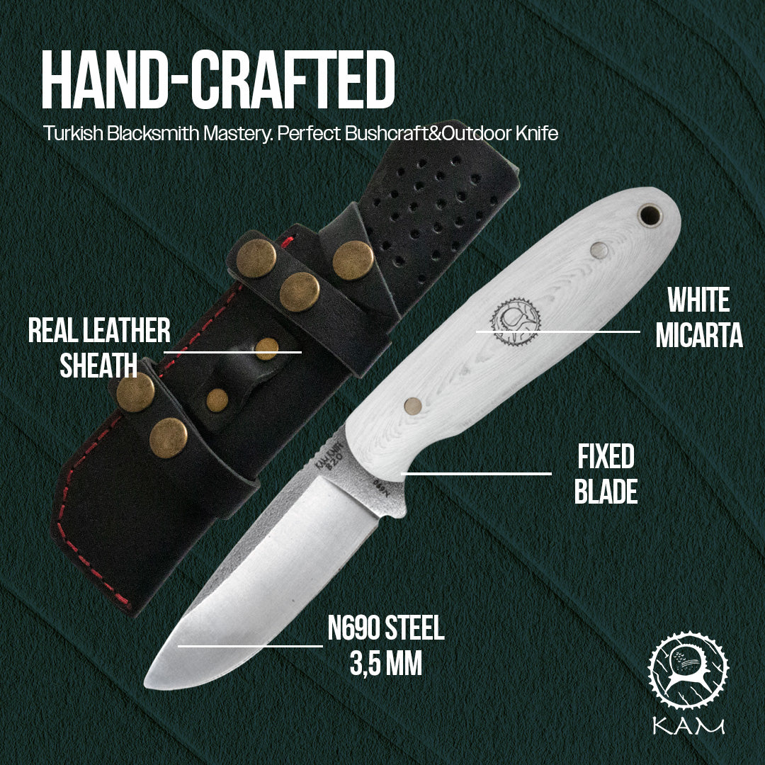 Kam Knife - B20 - N690 Steel - White Handle - Fixed Blade