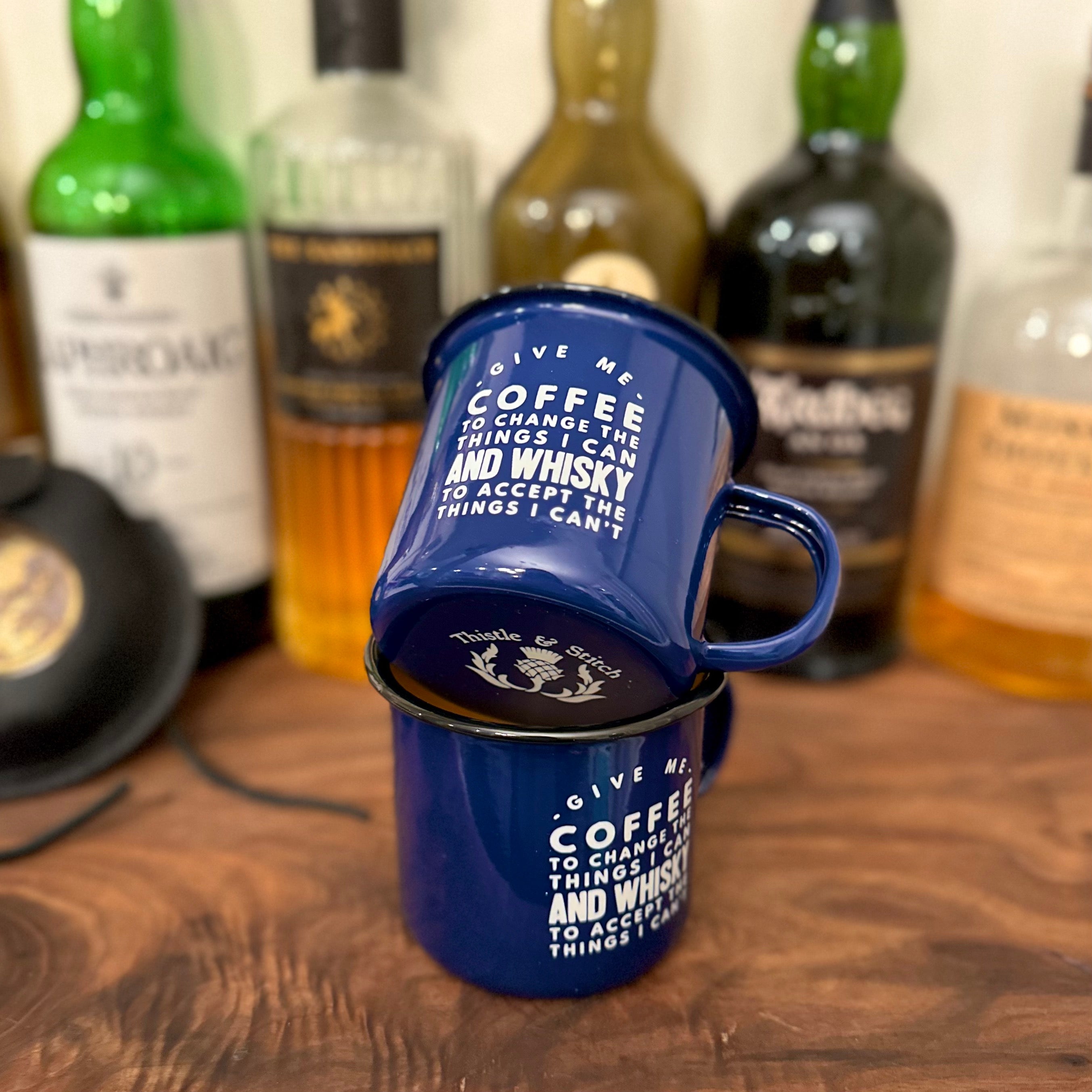 Give me Coffee to Change the Things I can and Whisky to Accept the Things I can't 11oz Enamel Coffee Camp Mug