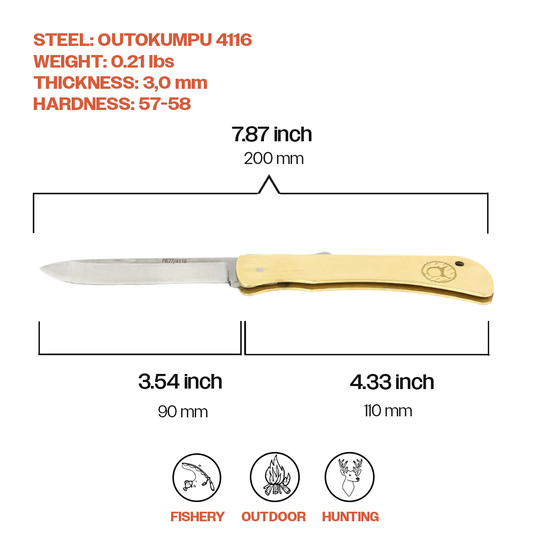 Kam Knife – Back Lock Pocket Knife Survival EDC Knife with 3.54" Brass Handle Camping Knife; Small Hunting Knife Perfect for Outdoors, Camping and Hiking - Kam Knife US