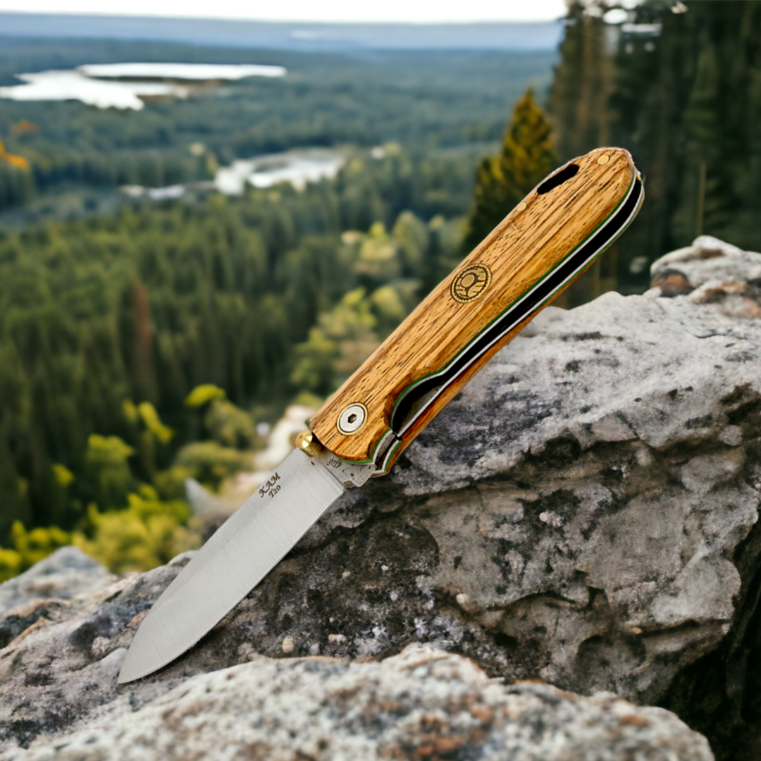 Kam Knife - Internal Locking Pocket Knife OUTOKUMPU Stainless Steel 4116 with 3.54" Blade EDC Knife; Zebrano Wood Handle Camping Knife; Small Hunting Knife Perfect for Outdoors and Hiking - Kam Knife US