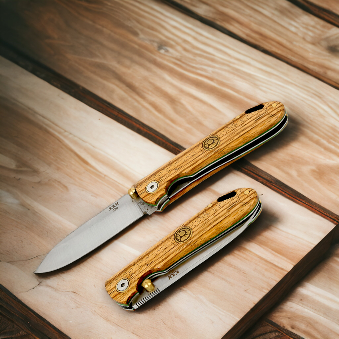 Kam Knife - Internal Locking Pocket Knife OUTOKUMPU Stainless Steel 4116 with 3.54" Blade EDC Knife; Zebrano Wood Handle Camping Knife; Small Hunting Knife Perfect for Outdoors and Hiking - Kam Knife US